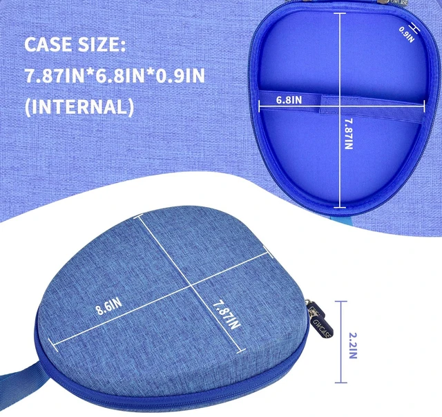 Alt view image 3 of 7 - Hard Shell Headphone Case with Secure Strap and Cable Pocket, Blue 7.87 x 6.8 x 0.9 in Interior, Shock-Resistant EVA for Commuters, Students and Travelers, Fits Most Foldable Over-Ear Headphon