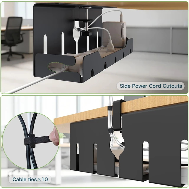 Alt view image 6 of 7 - Under Desk Cable Management Tray 16 in, Cable Organizer Tray, Black Open Frame Cable Raceways, No Drill Clamp/Screw Mount, Metal Cable Hider, Power Cord Management for Home, Office, Studio