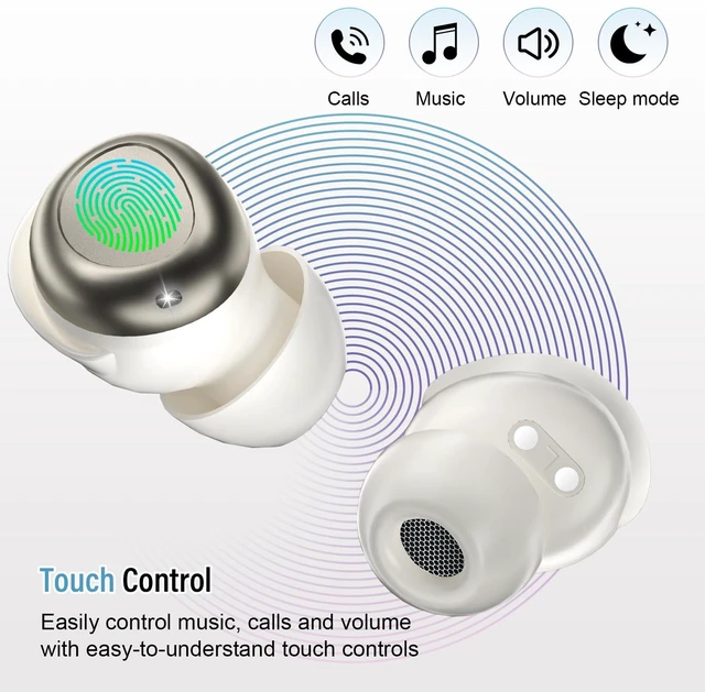 Alt view image 6 of 7 - Sleep Earbuds Bluetooth 5.4 in Ear Light-Weight Headphones, Mini Sleep Headphones Small Design for Side Sleepers, 47H Playtime with Charging Case, Clear Calls Earphones, Ivory White