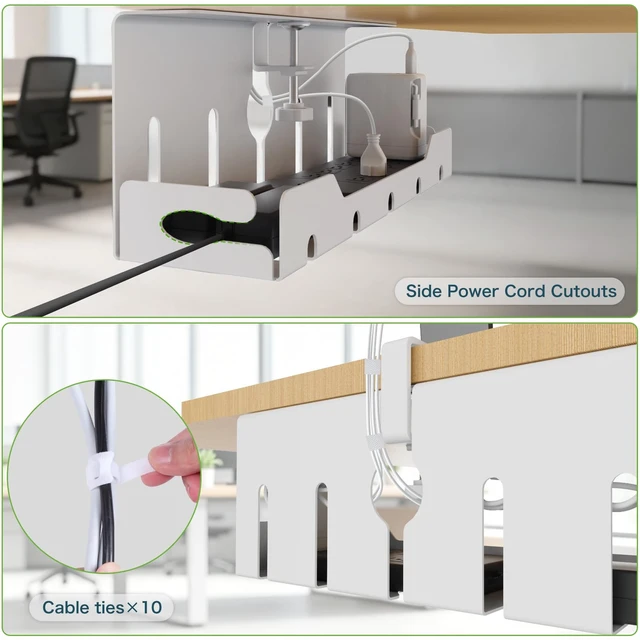 Alt view image 6 of 7 - Under Desk Cable Management Tray 16 in, Cable Organizer Tray, White Open Frame Cable Raceways, No Drill Clamp/Screw Mount, Metal Cable Hider, Power Cord Management for Home, Office, Studio