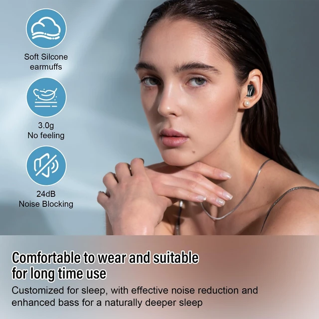 Alt view image 3 of 7 - Sleep Earbuds Bluetooth 5.4 in Ear Light-Weight Headphones, Mini Sleep Headphones Small Design for Side Sleepers, 47H Playtime with Charging Case, Clear Calls Earphones, Black