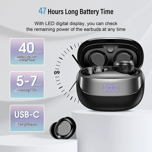 Alt view image 5 of 7 - Sleep Earbuds Bluetooth 5.4 in Ear Light-Weight Headphones, Mini Sleep Headphones Small Design for Side Sleepers, 47H Playtime with Charging Case, Clear Calls Earphones, Black
