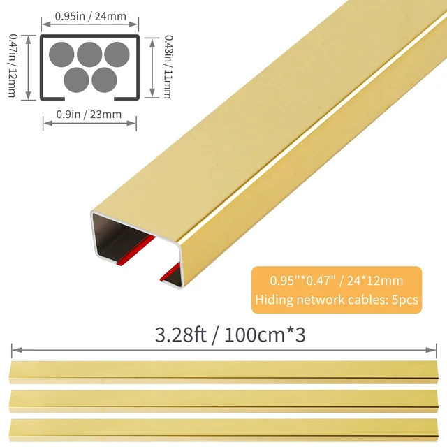 Alt view image 2 of 7 - Stainless Steel Management Raceway of Cables, 3-Pack 39.37in Metal Cable Condenser, Self-Adhesive Wire Cord Hider, No Screws No Drill On Wall Cable Cover Channels for Floor Home Office Kitchen