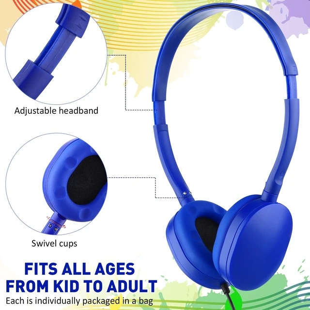 Alt view image 2 of 7 - 18 Pack Headphones Bulk Wired 3.5mm, Blue Adjustable Headband for Library & Learning Use, Compatible with Laptops and Tablets