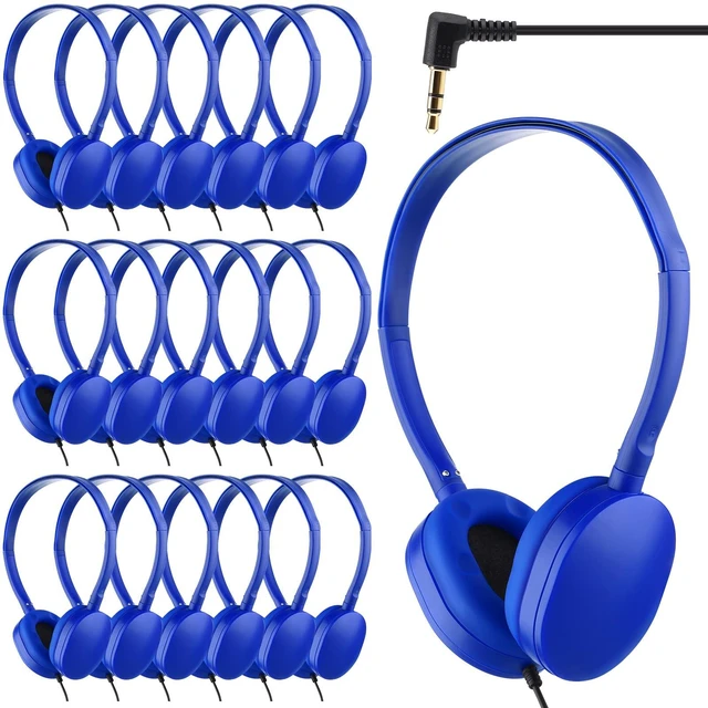 Main image of 18 Pack Headphones Bulk Wired 3.5mm, Blue Adjustable Headband for Library & Learning Use, Compatible with Laptops and Tablets