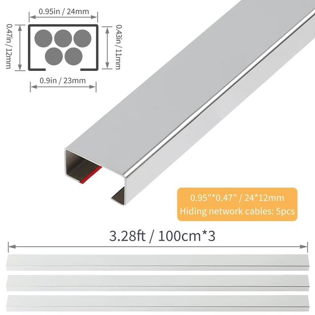 Alt view image 2 of 7 - Stainless Steel Management Raceway of Cables, 3-Pack 39.37in Metal Cable Condenser, Self-Adhesive Wire Cord Hider, No Screws No Drill On Wall Cable Cover Channels for Floor Home Office Kitchen