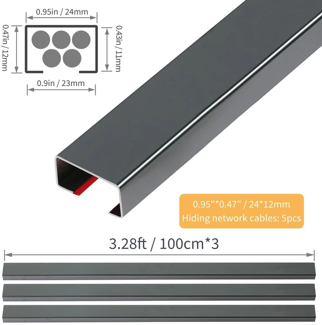 Alt view image 2 of 7 - Stainless Steel Management Raceway of Cables, 3-Pack 39.37in Metal Cable Condenser, Self-Adhesive Wire Cord Hider, No Screws No Drill On Wall Cable Cover Channels for Floor Home Office Kitchen
