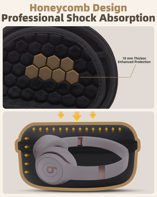 Alt view image 3 of 7 - Hard Case for Beats Solo 4/Solo 3/Studio Pro/Studio3 On-Ear Headphones Universal Portable Travel Organizer Bag, with Honeycomb Lid Protection