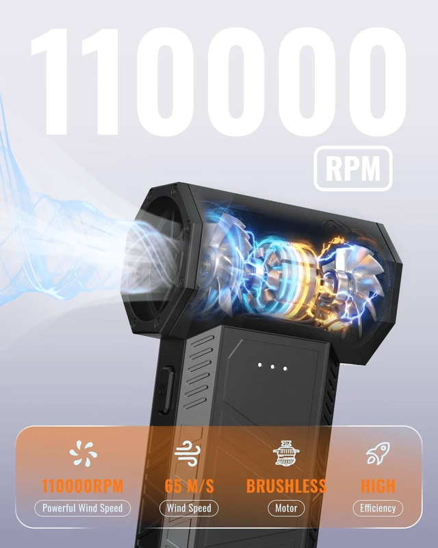 Alt view image 2 of 7 - Compressed Air Duster-110000 RPM Super Power Electric Air Duster, 3-Speed Adjustable Rechargeable Cordless Air Blower with Fast Charging, 4 Nozzle for PC, Keyboard, Car, Home, Outdoor