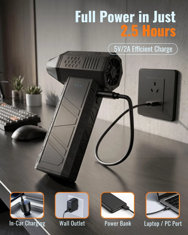 Alt view image 6 of 7 - Compressed Air Duster-110000 RPM Super Power Electric Air Duster, 3-Speed Adjustable Rechargeable Cordless Air Blower with Fast Charging, 4 Nozzle for PC, Keyboard, Car, Home, Outdoor
