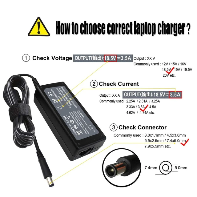 Alt view image 2 of 7 - 18.5V 3.5A 65W AC Adapter Charger Compatible with HP Pavilion G4 G6 G7 G32 G42 G56 G60 G61 G62 G71 G72 DV3 DV4 DV5 DV6 DV7 DM4 M6 M7 Series Compaq Presario CQ56 CQ57 CQ58 CQ62 CQ61 CQ60 Power Supply