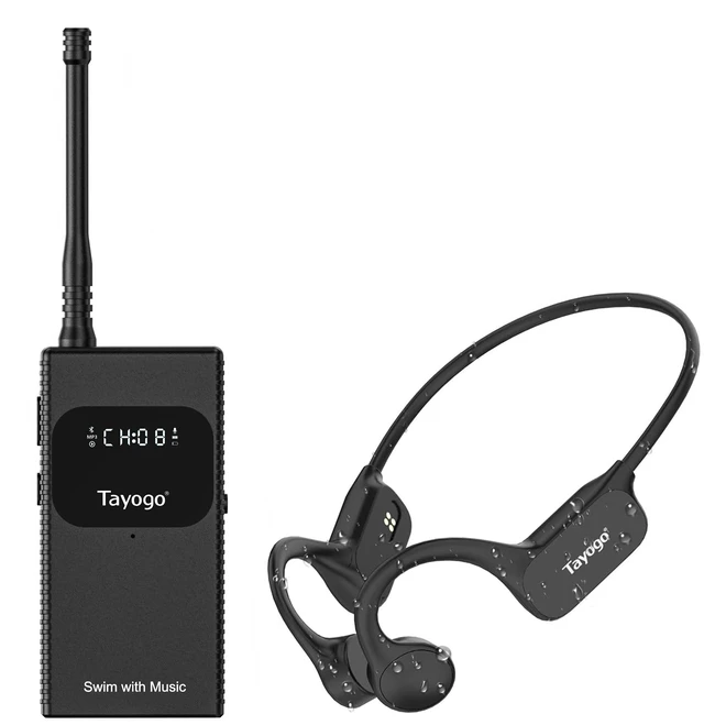 Main image of Swimming Headphones, Waterproof Bone Conduction Headsets, Swim Coach Communicator, Waterproof Headphones for Spotify, Music, YouTube, Stream with Your Swimming, NO MP3 Download