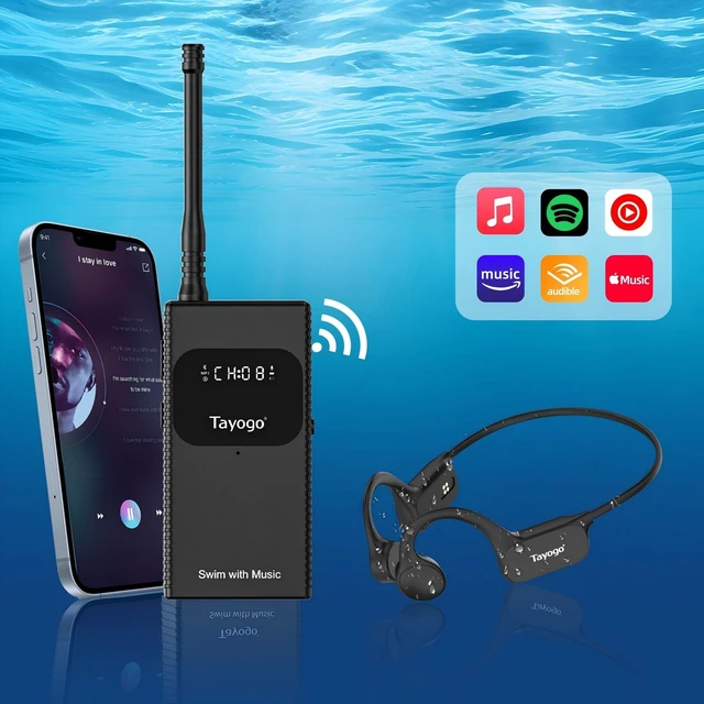 Alt view image 2 of 7 - Swimming Headphones, Waterproof Bone Conduction Headsets, Swim Coach Communicator, Waterproof Headphones for Spotify, Music, YouTube, Stream with Your Swimming, NO MP3 Download