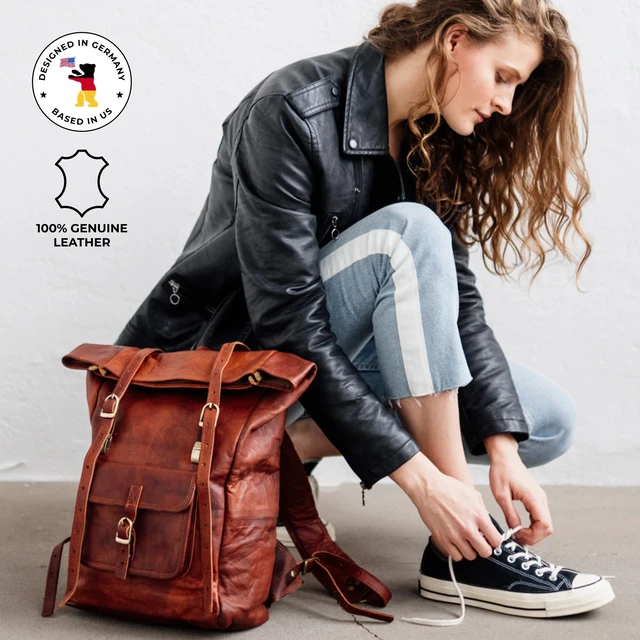 Alt view image 3 of 7 - Vintage Full Grain Leather Backpack Leeds, Travel Backpack, Laptop Backpack for Women and Men