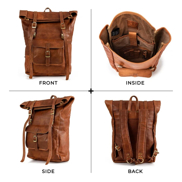 Alt view image 6 of 7 - Vintage Full Grain Leather Backpack Leeds, Travel Backpack, Laptop Backpack for Women and Men