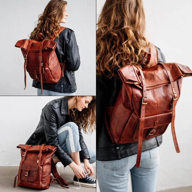 Alt view image 7 of 7 - Vintage Full Grain Leather Backpack Leeds, Travel Backpack, Laptop Backpack for Women and Men
