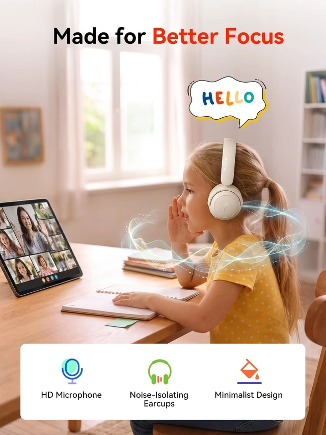 Alt view image 6 of 7 - HQ20 Kids Bluetooth Headphones Over-Ear, 65H Playtime, Built-in Mic 75/85/94dB Volume Limited, Bluetooth 5.3, Stereo Sound, Lightweight Kids Wireless Headphones for Kids Toddler Travel School