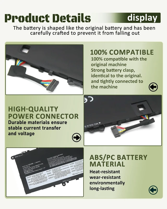 Alt view image 6 of 7 - 61Wh L19M4PH3 L19C4PH3 L19D4PH3 Battery for Ideapad Yoga Slim 7 Pro-14ARH5 Pro-14ITL5 Pro-14IHU5 Pro-14ACH5 Pro-14IAP7 Series Parts Number SB10Z49515 SB10Z49516 SB10Z49517-15.44V 4-Cell