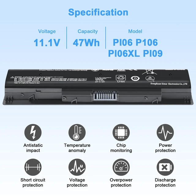 Alt view image 2 of 7 - 47WH PI06 PI09 710416-001 710417-001 Laptop Battery Relacement for HP Envy HSTNN-LB4N HSTNN-UB4N HSTNN-LB4O HSTNN-YB4N HSTNN-YB4O,TouchSmart, Pavilion, Pavilion TouchSmart 14 15 17 Series