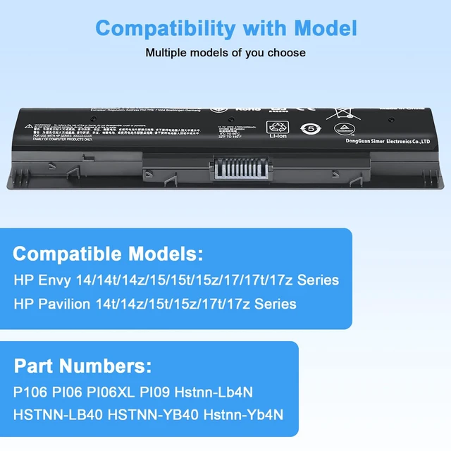 Alt view image 4 of 7 - 47WH PI06 PI09 710416-001 710417-001 Laptop Battery Relacement for HP Envy HSTNN-LB4N HSTNN-UB4N HSTNN-LB4O HSTNN-YB4N HSTNN-YB4O,TouchSmart, Pavilion, Pavilion TouchSmart 14 15 17 Series