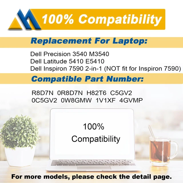 Alt view image 5 of 6 - R8D7N Laptop Battery Compatible with Dell Precision 3540 M3550 Latitude 5400 5410 5500 5510 Inspiron 7590/7591/7791 2-in-1 Series Notebook 0R8D7N 1V1XF 4GVMP H82T6 0C5GV2 0W8GMW