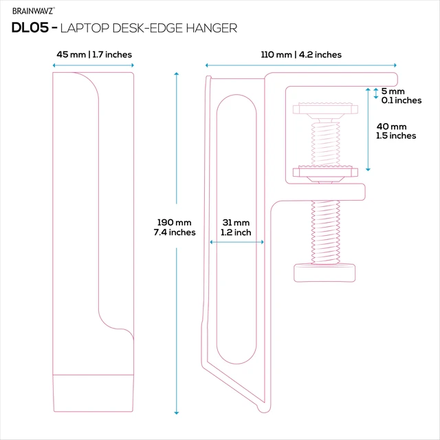 Alt view image 6 of 7 - Laptop Holder for Side of Desk, 1.2" / 31mm, Adjustable Length, Ideal for Macbooks, Surface, Keyboards, Switch, Tablets & More, Easy to Install, Screw On Desk