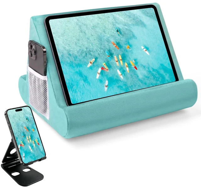 Main image of 2pcs Multi-Angle Tablet Holder Cushion Stand with Net Pocket & Black Color Phone Stands Upgraded Tablet Pad Support for Phone,Pad,Books (Lakeblue)
