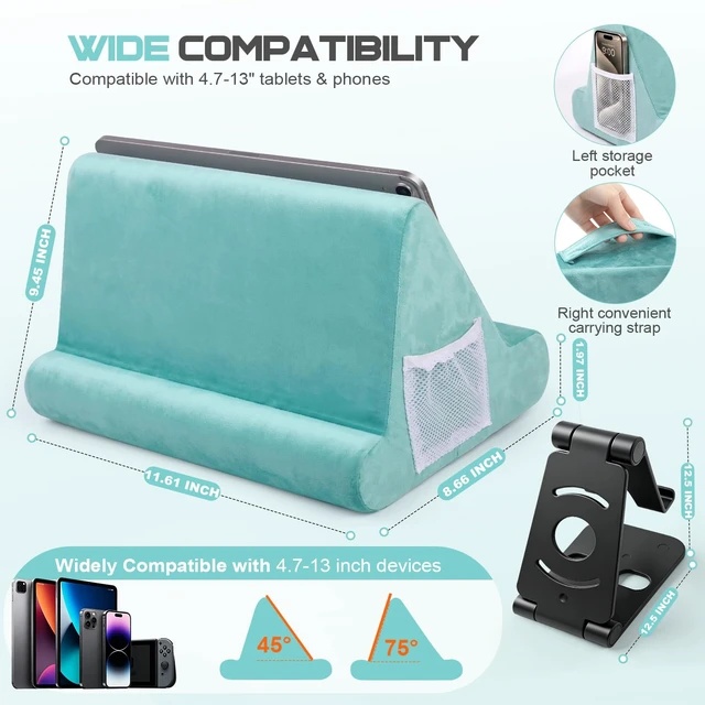 Alt view image 2 of 7 - 2pcs Multi-Angle Tablet Holder Cushion Stand with Net Pocket & Black Color Phone Stands Upgraded Tablet Pad Support for Phone,Pad,Books (Lakeblue)