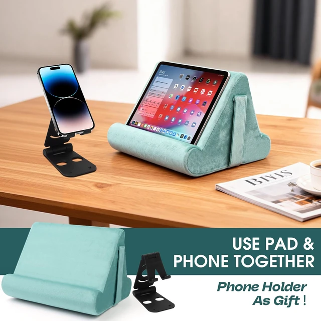 Alt view image 7 of 7 - 2pcs Multi-Angle Tablet Holder Cushion Stand with Net Pocket & Black Color Phone Stands Upgraded Tablet Pad Support for Phone,Pad,Books (Lakeblue)