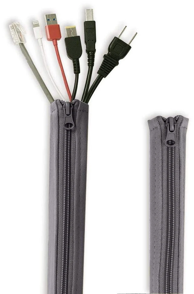 Main image of Flexible Cable Management Sleeve kit, 39 Inches, 2 Pieces -Grey Extendable Cord Organizer System Wrap Wire Cable Cover Sleeve Holder, Keep Home & Office Clean Safe Protector for TV