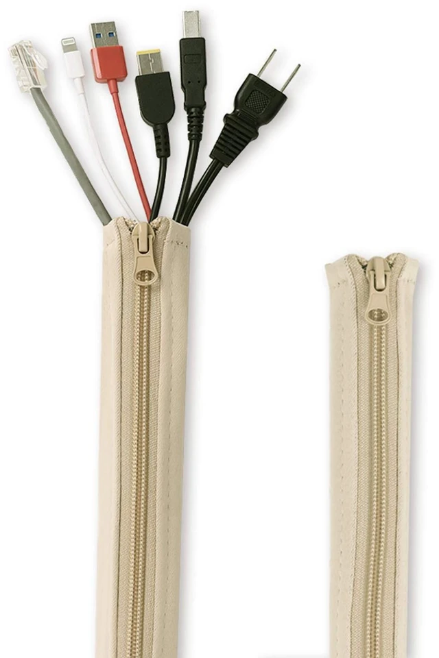Main image of Flexible Office Cable Management kit 39 Inches, 2 Pieces -Beige Extendable Cord Organizer System Wrap Wire Cable Cover Sleeve Holder, Keep Home & Office Clean Safe Protector for Media