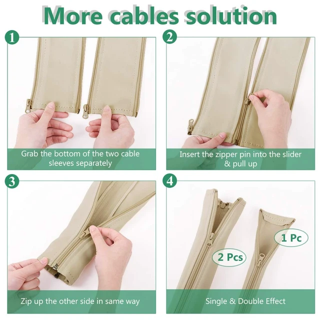 Alt view image 4 of 7 - Cable Management kit Sleeve Organizer, 19 Inch, 4 Pieces -Beige Home and Office Zip-up Cable Sleeve Wire Organizer Flexible Cord Concealer Wrap, Electrical Cord Covers for TV, Computer Desk