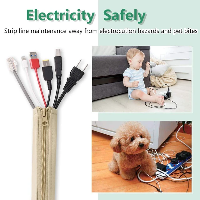 Alt view image 6 of 7 - Cable Management kit Sleeve Organizer, 19 Inch, 4 Pieces -Beige Home and Office Zip-up Cable Sleeve Wire Organizer Flexible Cord Concealer Wrap, Electrical Cord Covers for TV, Computer Desk