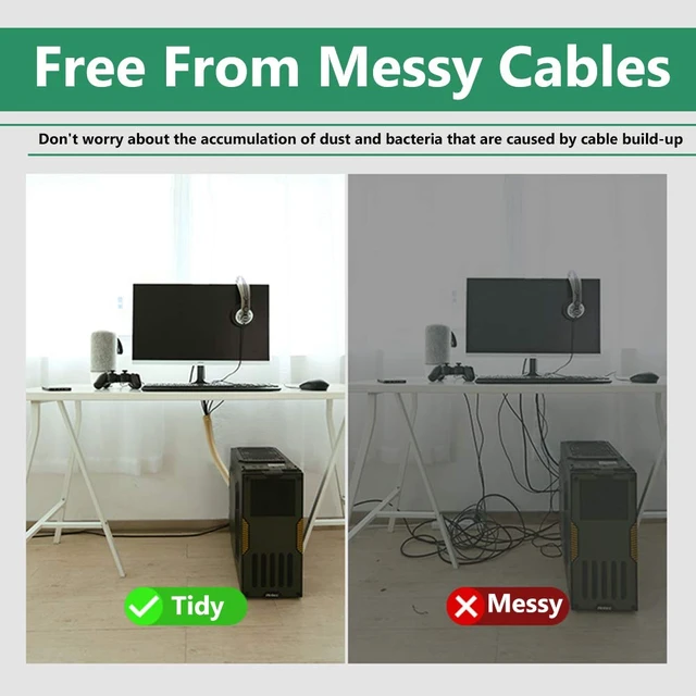 Alt view image 5 of 7 - Cable Management kit Sleeve Organizer, 19 Inch, 4 Pieces -Beige Home and Office Zip-up Cable Sleeve Wire Organizer Flexible Cord Concealer Wrap, Electrical Cord Covers for TV, Computer Desk