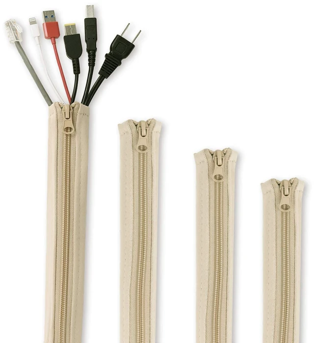 Main image of Cable Management kit Sleeve Organizer, 19 Inch, 4 Pieces -Beige Home and Office Zip-up Cable Sleeve Wire Organizer Flexible Cord Concealer Wrap, Electrical Cord Covers for TV, Computer Desk