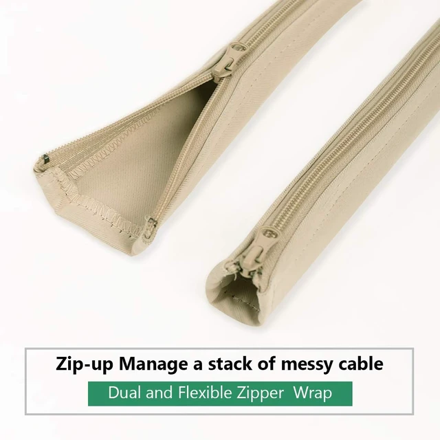 Alt view image 3 of 7 - Cable Management kit Sleeve Organizer, 19 Inch, 4 Pieces -Beige Home and Office Zip-up Cable Sleeve Wire Organizer Flexible Cord Concealer Wrap, Electrical Cord Covers for TV, Computer Desk