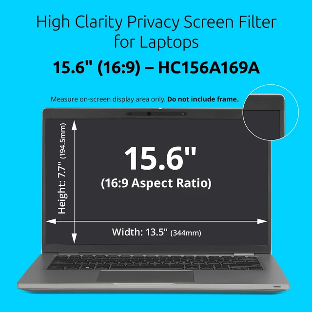 Alt view image 2 of 7 - High Clarity Privacy Screens Filter for 15.6 inch 16:9 Laptops, Easy Installation Privacy Filter, Anti-Glare, 2H Hardness Protection, Compatible with HP Lenovo Samsung Asus HC156A169A