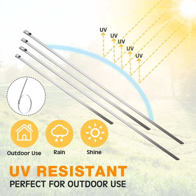 Alt view image 3 of 6 - 600 Pcs Metal Zip Ties Heavy Duty 304 Stainless Steel, Multi Sizes Multi Purpose Self Locking Cable Ties for Exhaust Machinery Fence Farm Pipe Roof Outdoor, Weatherproof Secure Fastening