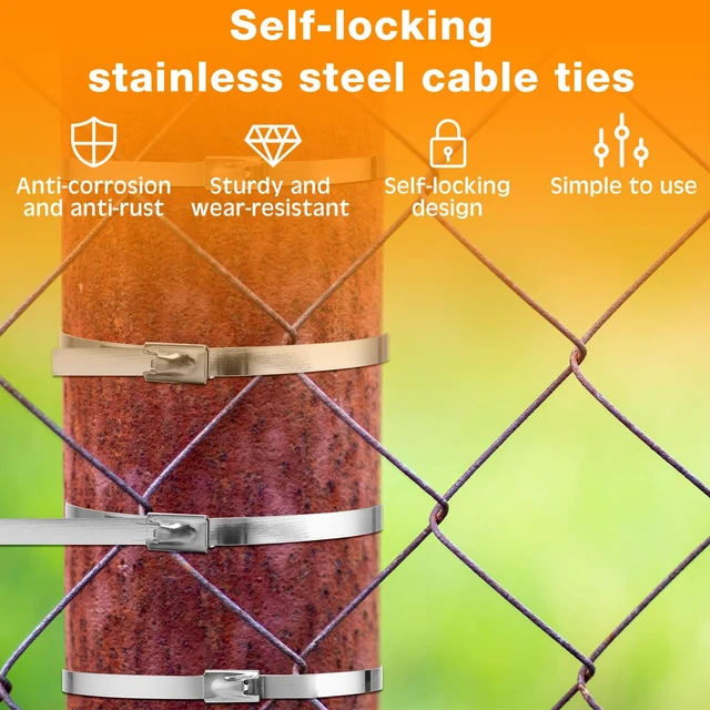 Alt view image 5 of 6 - 600 Pcs Metal Zip Ties Heavy Duty 304 Stainless Steel, Multi Sizes Multi Purpose Self Locking Cable Ties for Exhaust Machinery Fence Farm Pipe Roof Outdoor, Weatherproof Secure Fastening