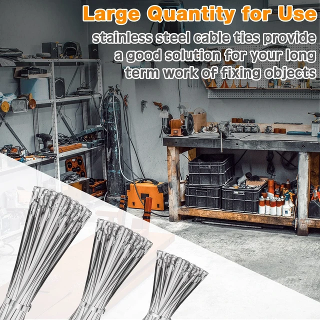 Alt view image 6 of 6 - 600 Pcs Metal Zip Ties Heavy Duty 304 Stainless Steel, Multi Sizes Multi Purpose Self Locking Cable Ties for Exhaust Machinery Fence Farm Pipe Roof Outdoor, Weatherproof Secure Fastening