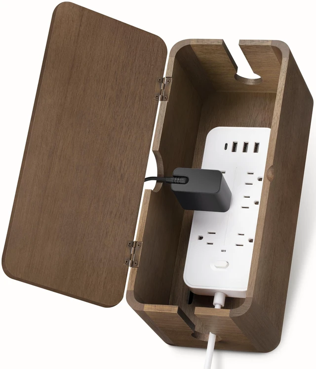 Main image of Wood Cable Management Box, Medium Cord Organizer Box for Power Strip 12.5" L × 5.4" W × 5.3" H, Extension Cord Hider for Office, Desk Cable Storage Box for Wire Management, Floor Outlet Hider