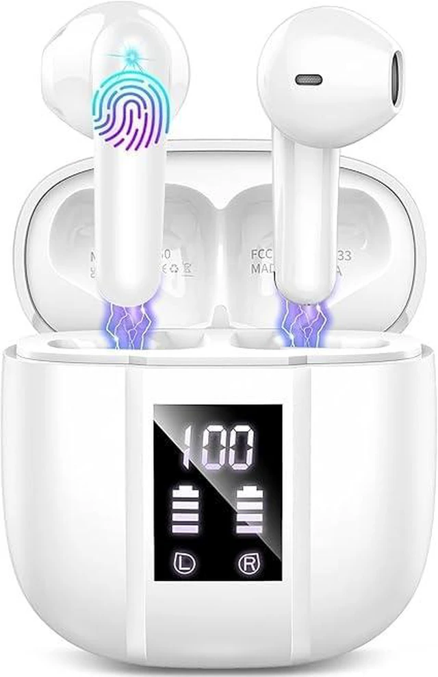 Main image of Wireless Earbuds 2026, Ear Buds LED Power Display Headphones Bass Stereo, Bluetooth Earbuds in-Ear Noise Cancelling Mic, Mini Case Sports Earphones,White