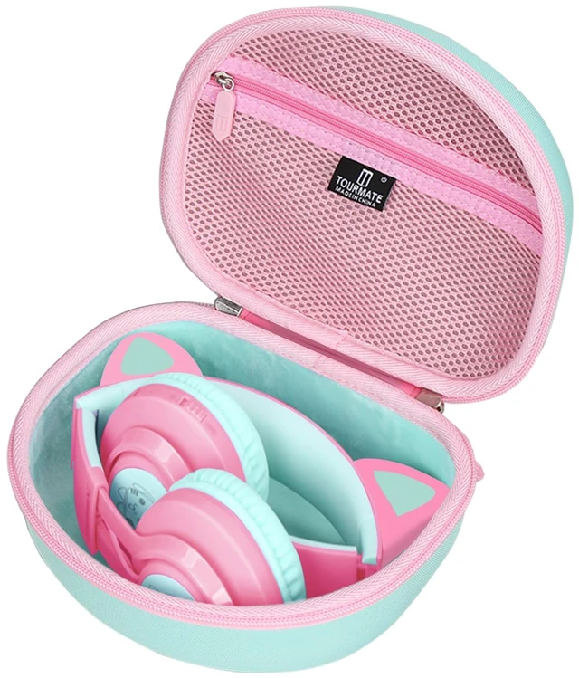 Main image of Hard Travel Case for Riwbox CT-7 CT-7S / iClever HS01 / FosPower Cat Ear LED Light Kids Wireless Headphones, Protective Carrying Storage Bag (Pink&Green Box for Sale)