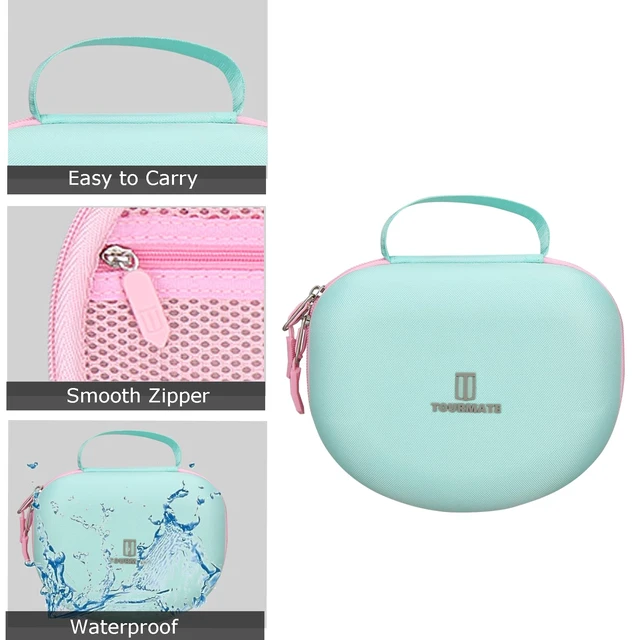 Alt view image 5 of 7 - Hard Travel Case for Riwbox CT-7 CT-7S / iClever HS01 / FosPower Cat Ear LED Light Kids Wireless Headphones, Protective Carrying Storage Bag (Pink&Green Box for Sale)