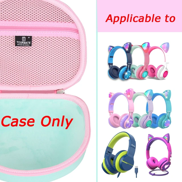 Alt view image 6 of 7 - Hard Travel Case for Riwbox CT-7 CT-7S / iClever HS01 / FosPower Cat Ear LED Light Kids Wireless Headphones, Protective Carrying Storage Bag (Pink&Green Box for Sale)