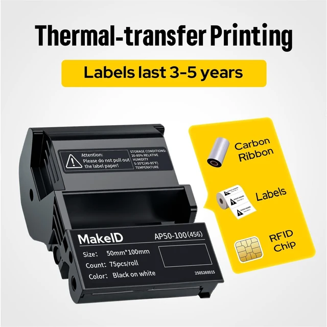 Alt view image 2 of 6 - EP53 Labels, All-Weather PET Label Tape with Ribbon Cartridge for Indoor/Outdoor ID and Equipment Labeling - for EP53 Portable Industrial Label Maker