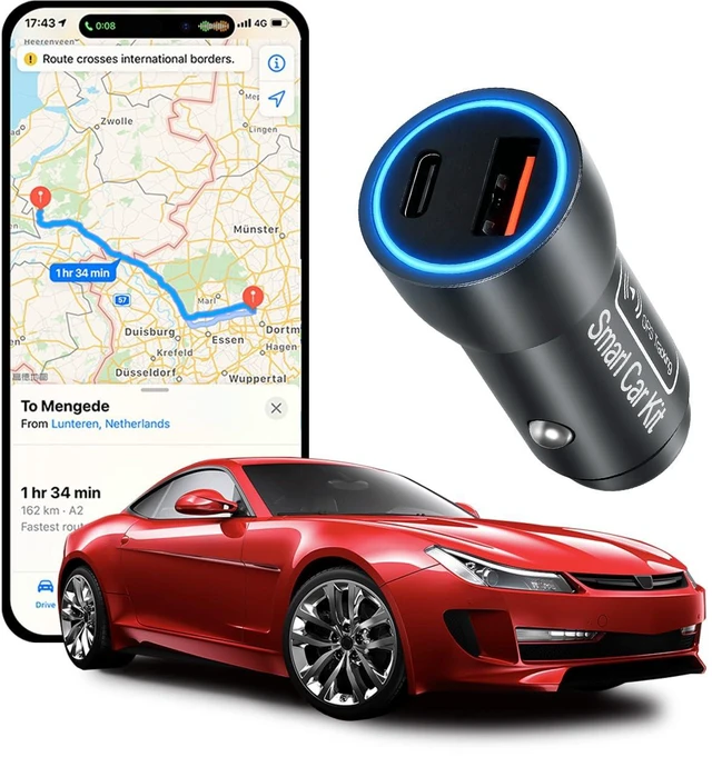 Main image of USB C Car Charger,GPS Tracker for Vehicles Cigarette for iOS Find My 2-Port 40W Super Fast Charging Hidden Portable GPS Tracker Anti-Theft (iOS Only),No Monthly Fee Subscription-Grey