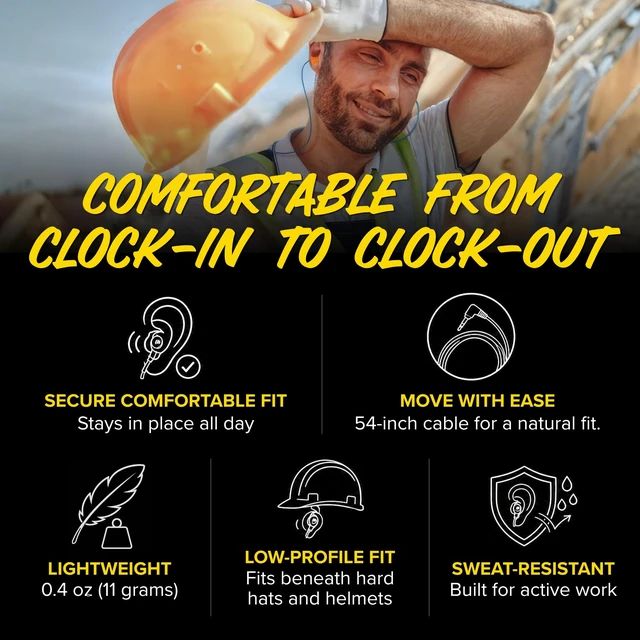Alt view image 5 of 7 - Basic Wired Earplug Headphones, OSHA Compliant Foam Work Earbuds 27dB NRR, Orange Headphones That Look Like Ear Plugs, Hearing Protection for Construction, Safety Earphones, Racing Ear Buds