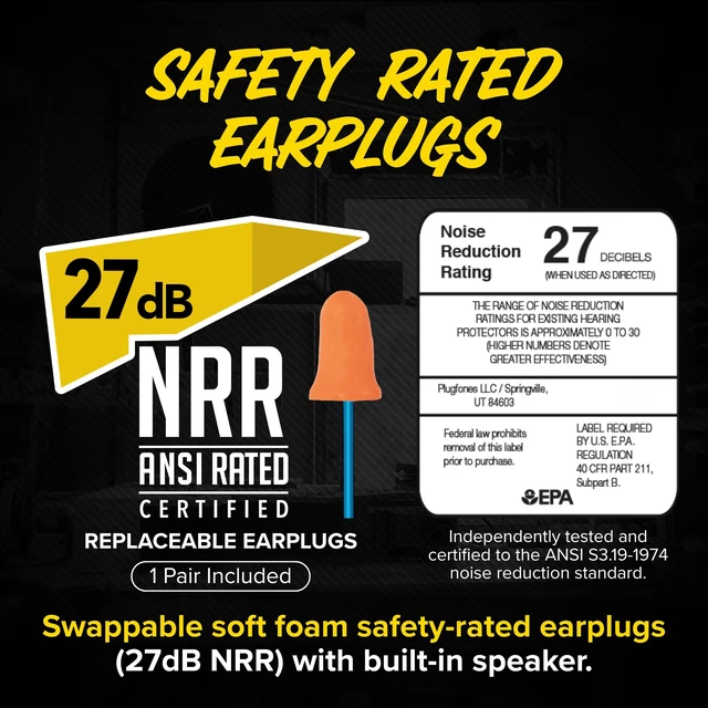 Alt view image 7 of 7 - Basic Wired Earplug Headphones, OSHA Compliant Foam Work Earbuds 27dB NRR, Orange Headphones That Look Like Ear Plugs, Hearing Protection for Construction, Safety Earphones, Racing Ear Buds