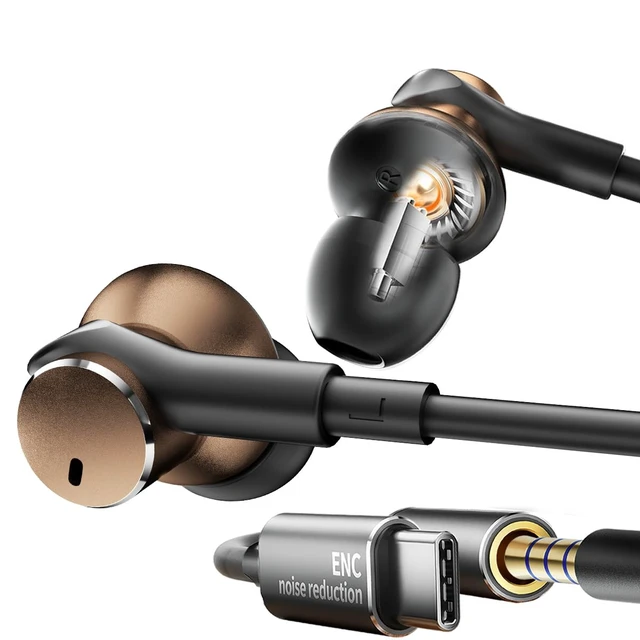 Alt view image 7 of 7 - Dynamic Balanced Deep Bass Wired Headphones-Call Noise cancelling Earbuds Dual-Driver Bass Boost ear bud Wired, In-Ear Noise Isolation-Clear Call and High-Resolution Audio,Noise Cancellation